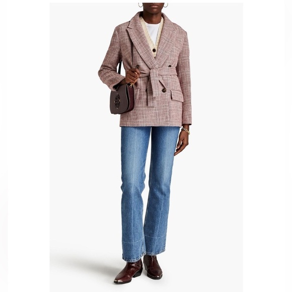 MAJE Vinone Double-breasted Prince of Wales checked cotton-blend tweed blazer - Picture 6 of 8